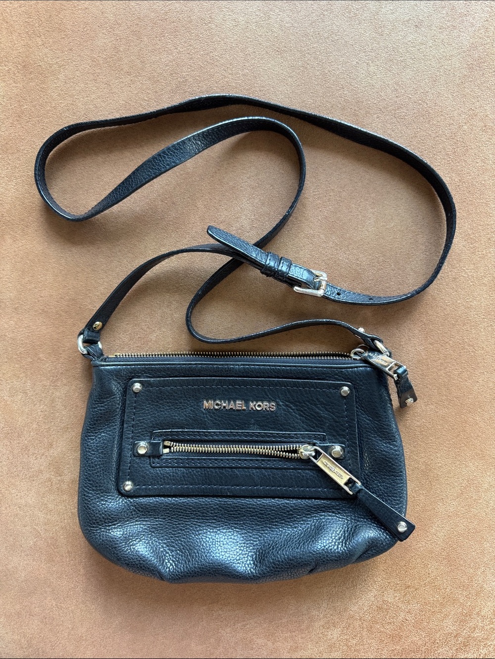 Michael Kors Black Leather Crossbody with Gold Hardware